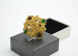 Chanel Vintage 94A Grapevine Gripoix Red and Green Gold-plated Rhombus Brooch