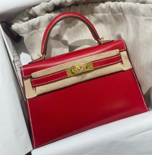 Hermes mini Kelly 20 rouge Piment box gold hardware