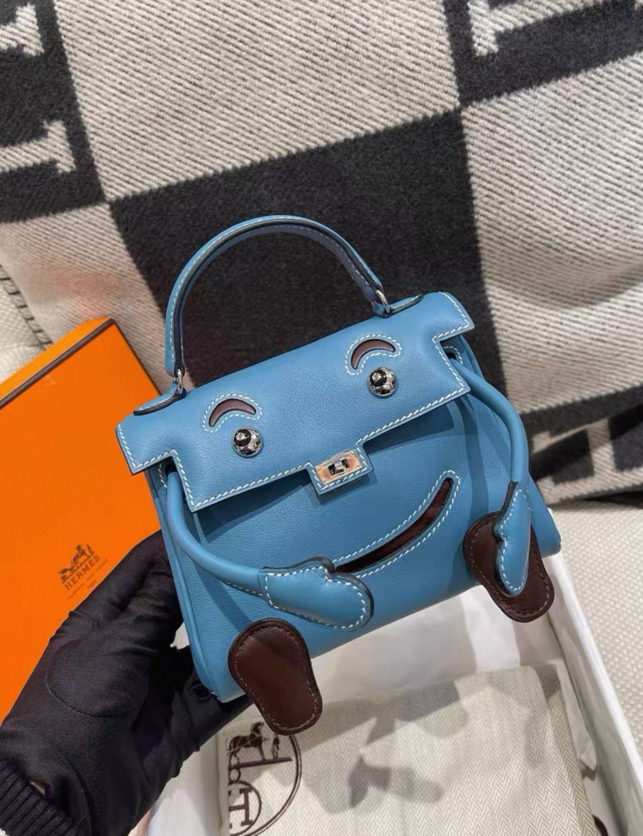 Hermès Kelly doll blue denim swift leather palladium hardware