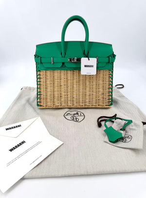 Limited Edition Hermes Birkin 25 Picnic  Menthe Swift and Osier Wicker Palladium Hardware