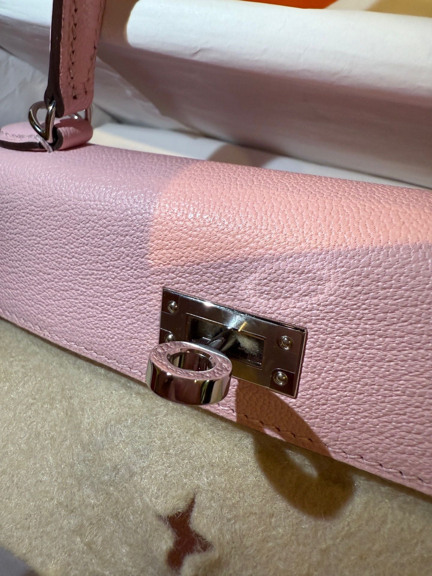 Hermes Mini Kelly Rose Sakura Chèvre Palladium Hardware