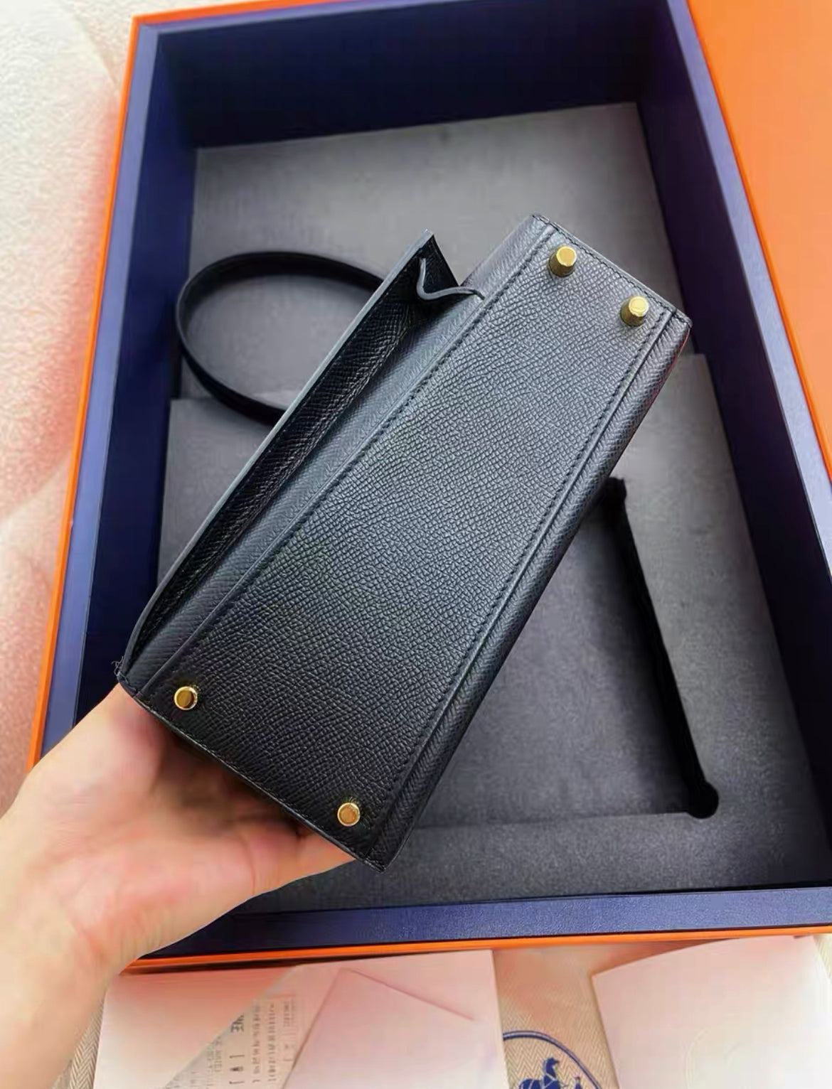 Hermès Kelly Sellier en Desordre 20 Black Epsom Gold Hardware