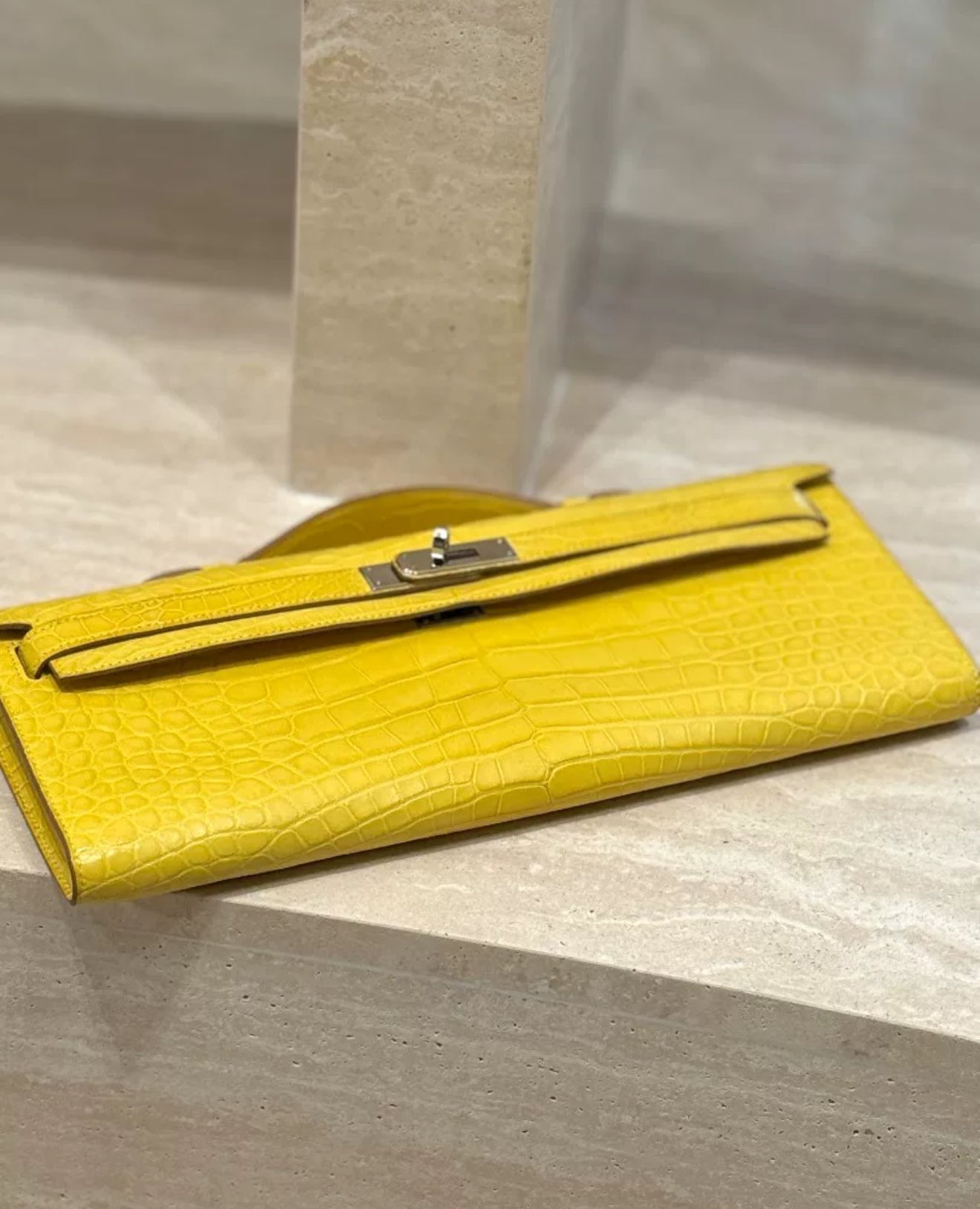 Hermès Kelly Cut hermes Marigold Yellow Matte alligator Leather Palladium hardware