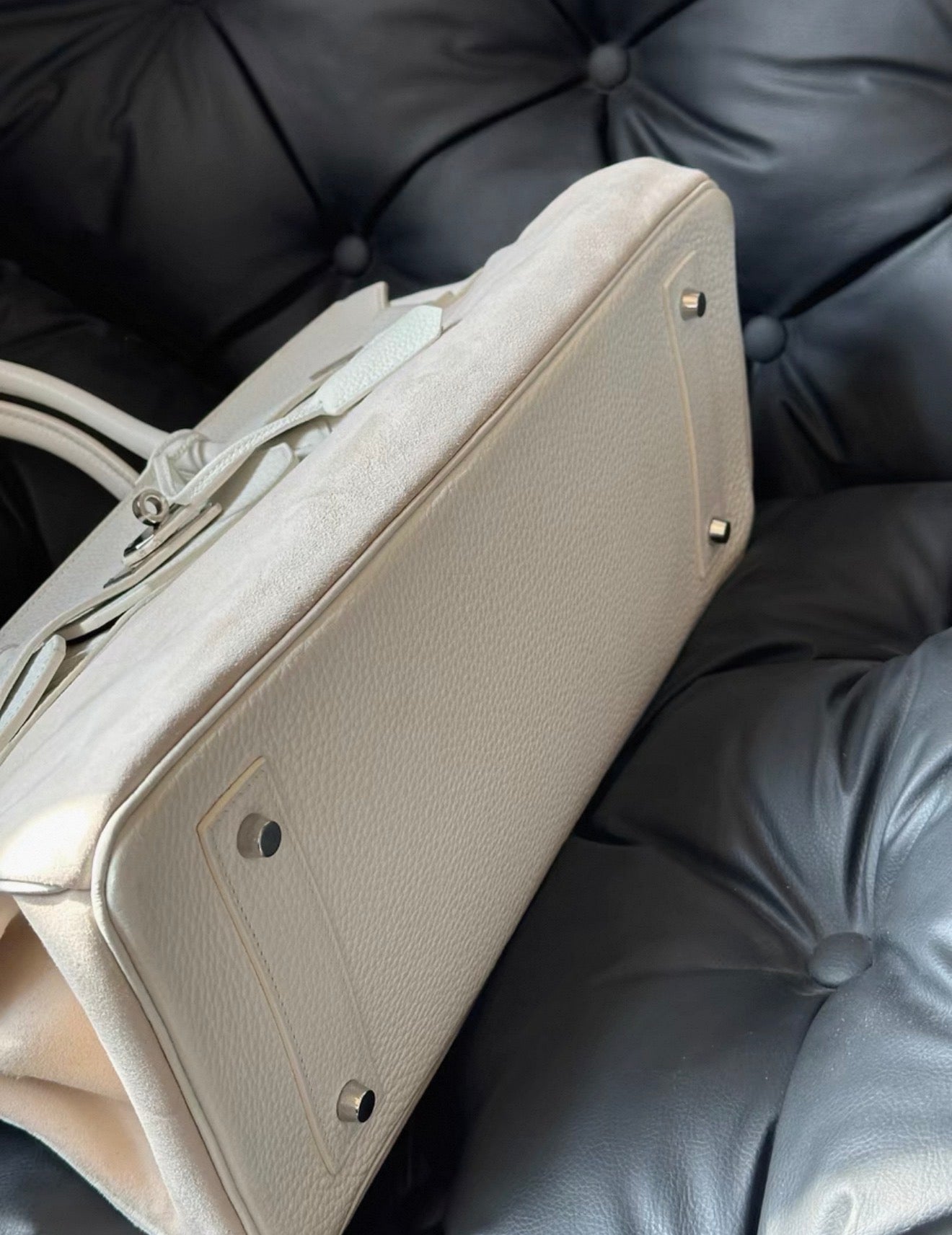 Hermes Birkin Shoulder 42 Cream White leather  Doblis suede with palladium hardware