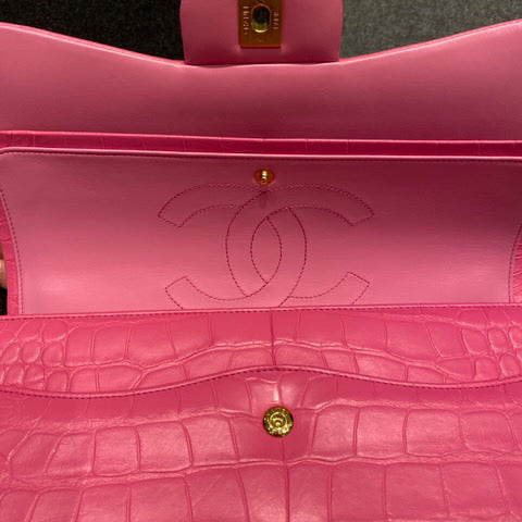 Super Rare Chanel Medium flap Pink Barbie Matte Alligator leather with gold hardware