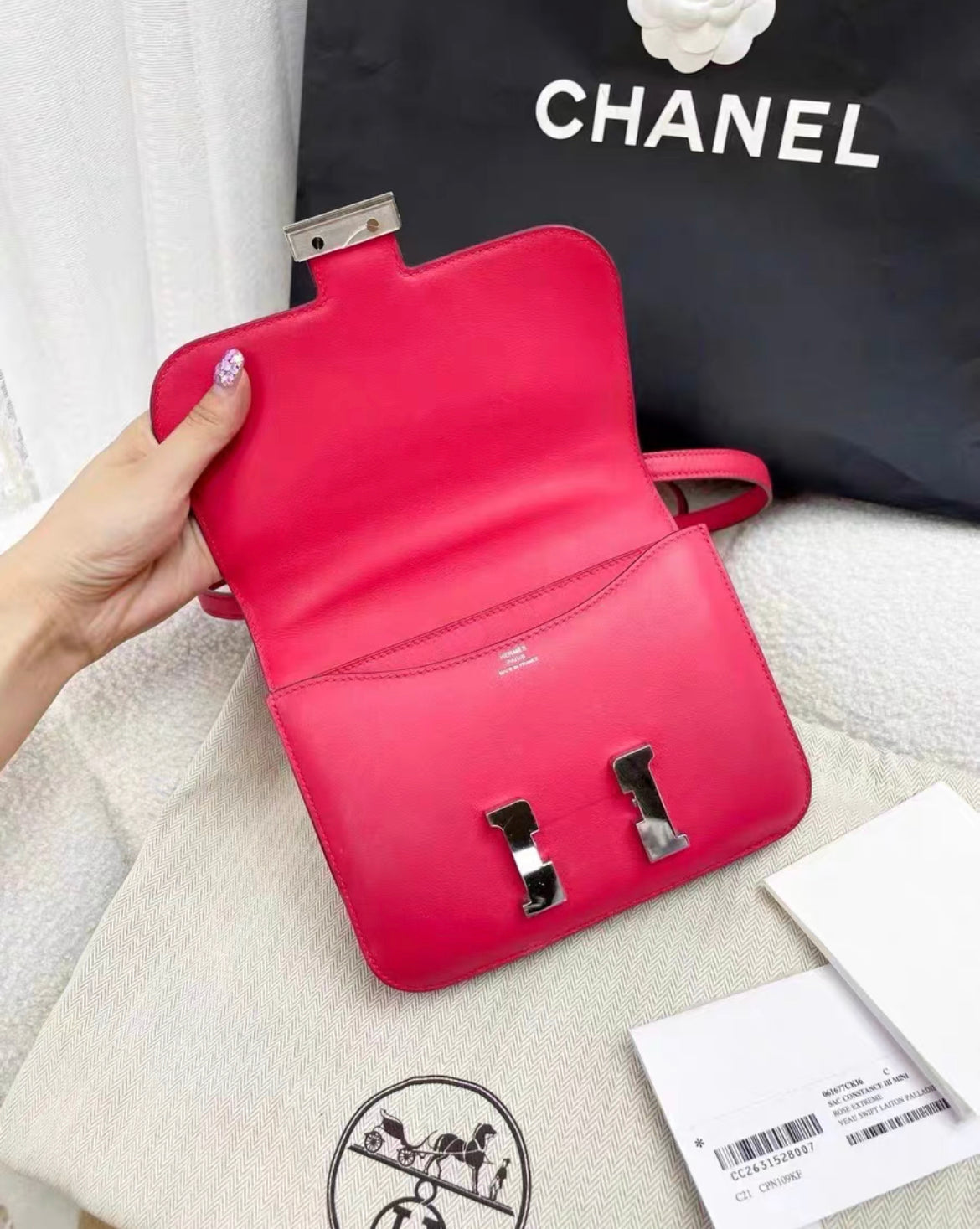 Hermes Constance Mini Pink Swift leather palladium hardware