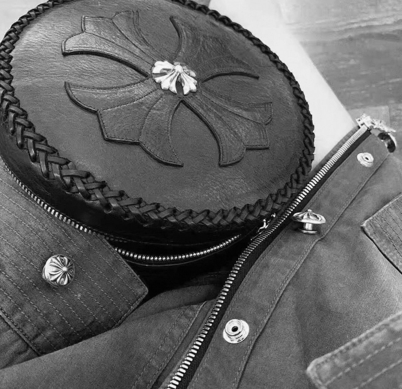Chrome Heart Black disc round bag