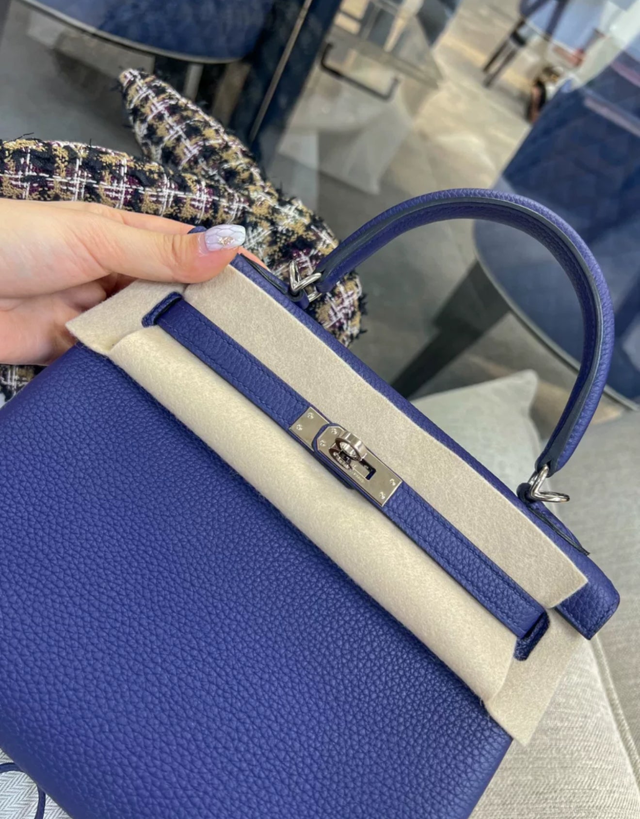 Hermes Kelly 25 Blue Navy Togo Leather Palladium Hardware