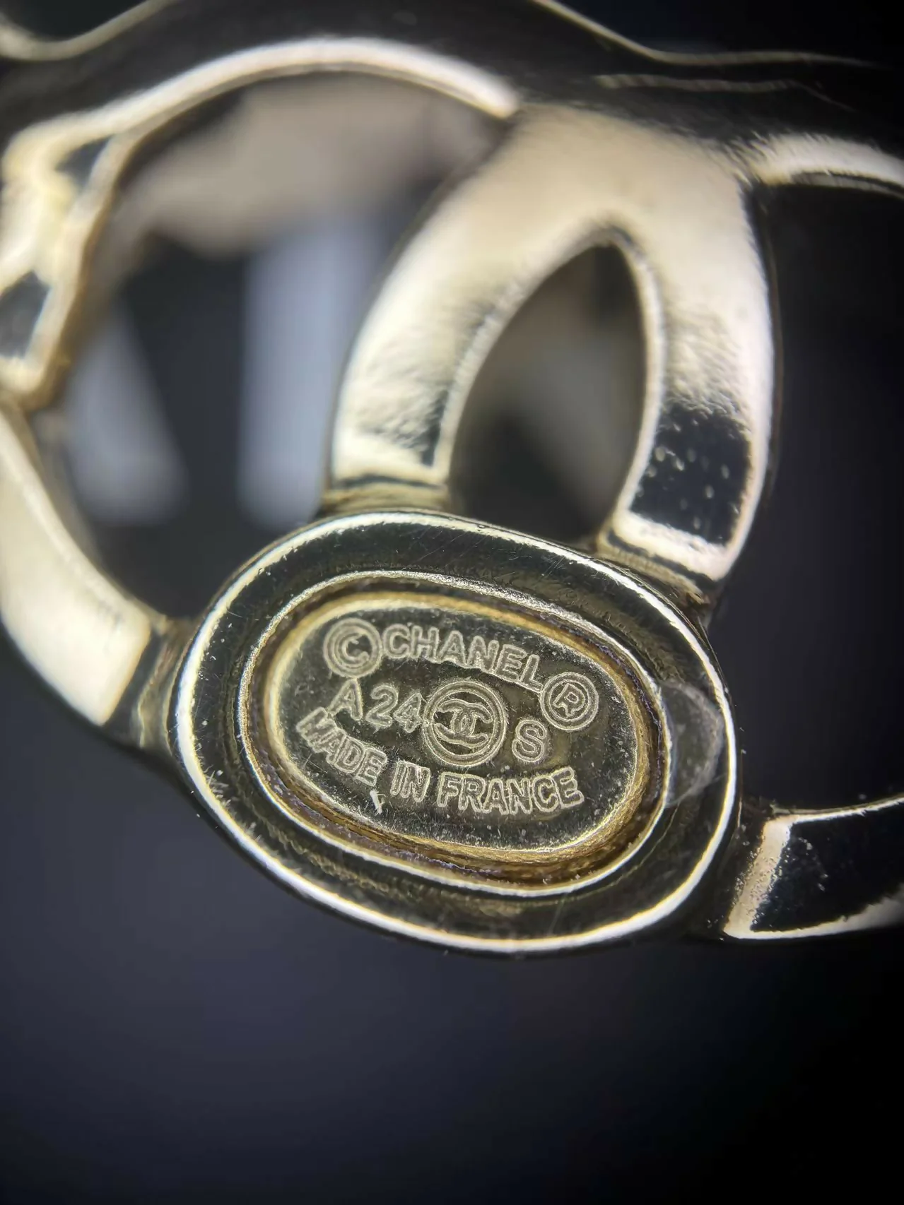 Chanel A24S Acrylic No. 5 Champagne Gold Transparent Brooch