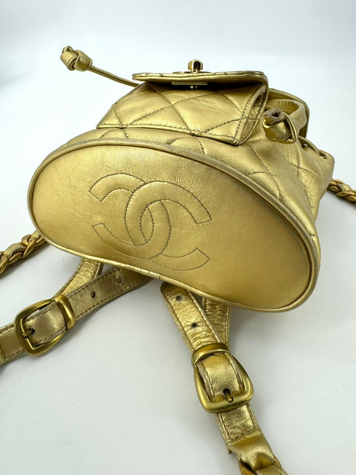 Chanel Vintage 91-94 Lambskin Leather Gold Quilted CC Hardware Mini Duma Backpack