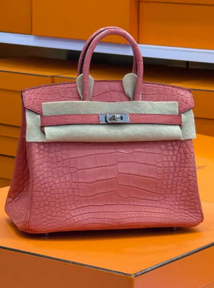 Hermes birkin 25 rose azalée matte Alligator leather palladium hardware