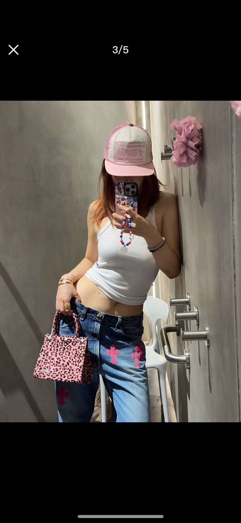 Chrome Hearts mini handbag in pink patent leather with leopard print