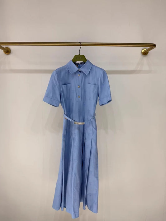 Gucci 2024 logo pleated print dress with belt