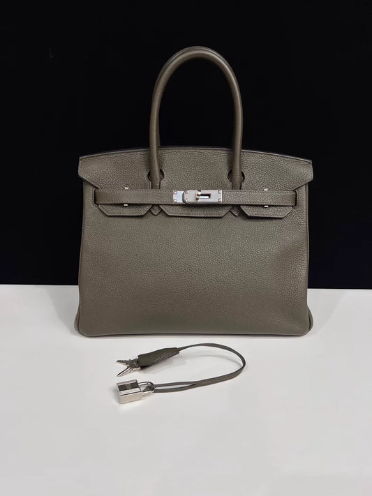 HERMES BK30 grey-green togo leather with palladium hardware
