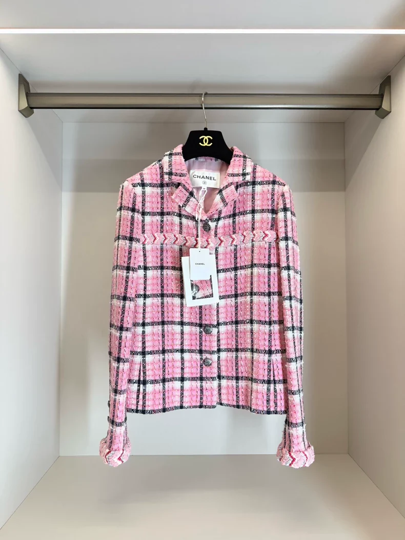 Chanel 24S Pink and Black Check tweed Jacket