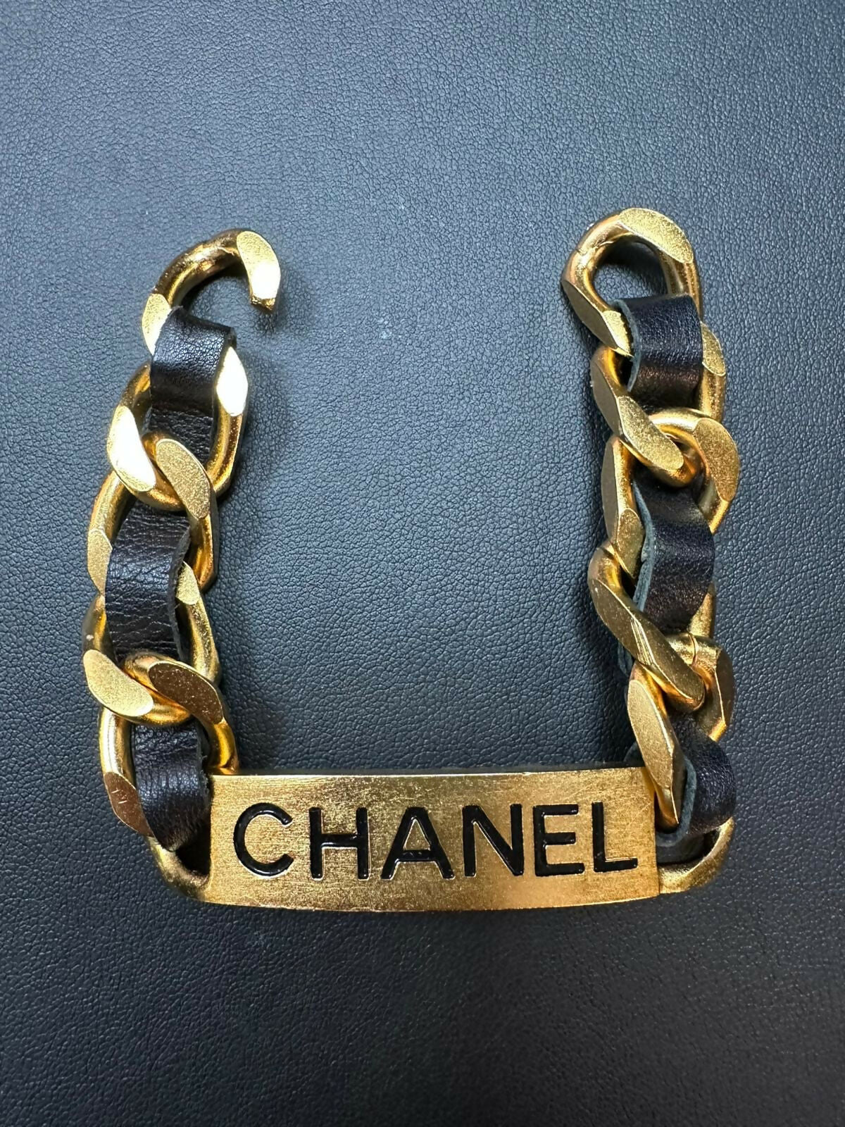 Chanel Vintage 95 Gold Plated Leather CHANEL Motif Bracelet