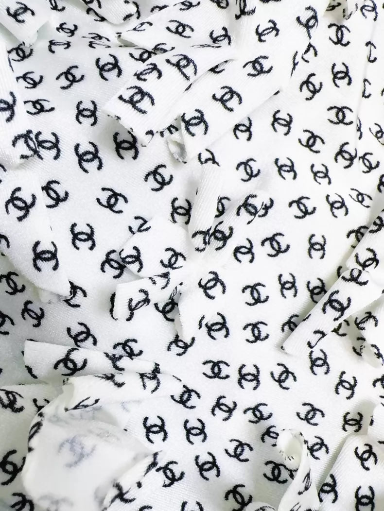 Chanel White Camisole with All-over Black Logo Print and 3D Floral Design