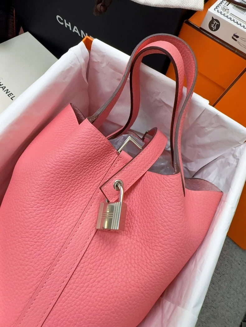 Hermes Picotin 18 pink lipstick Togo leather palladium hardware