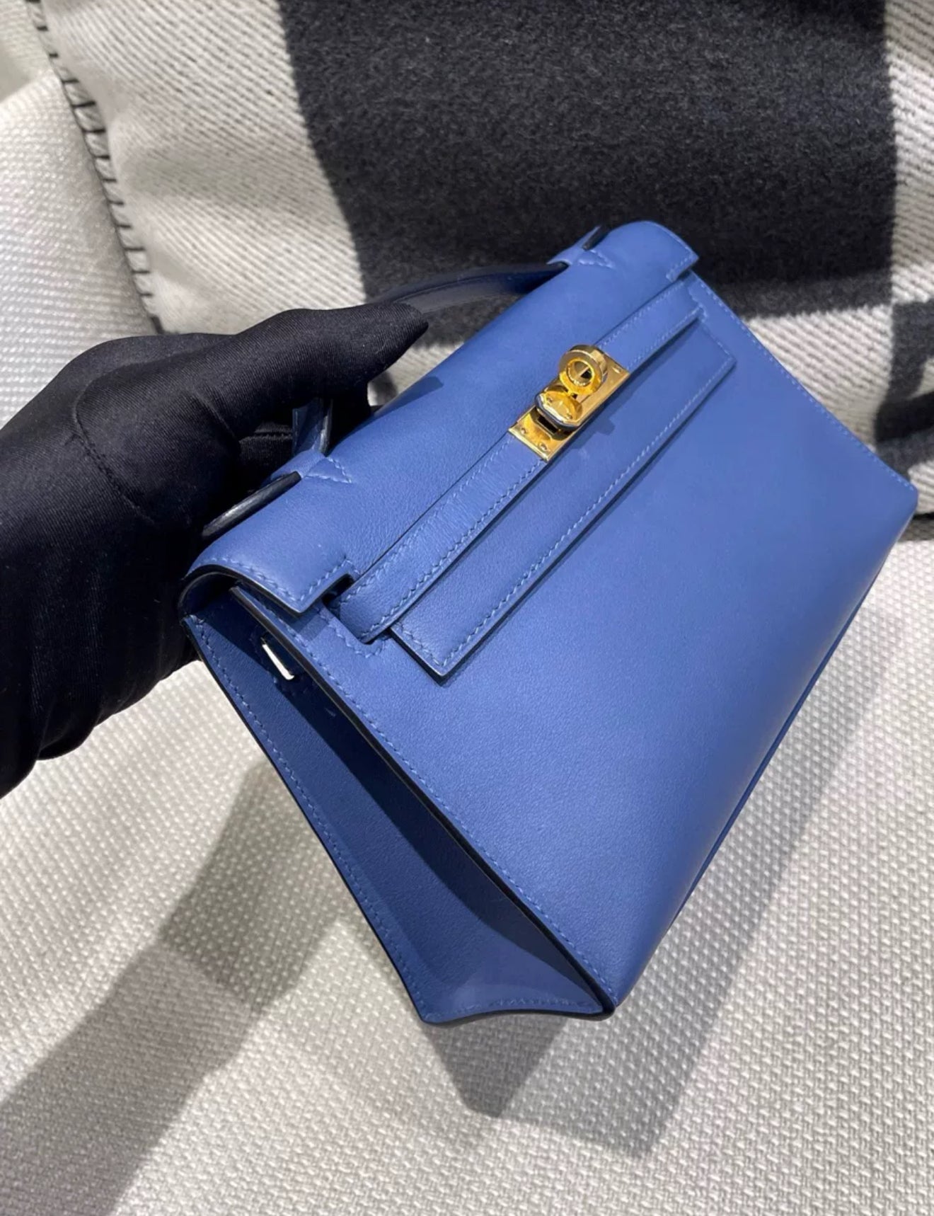 Hermès Kelly Pochette Blue de France Swift Leather Gold Hardware