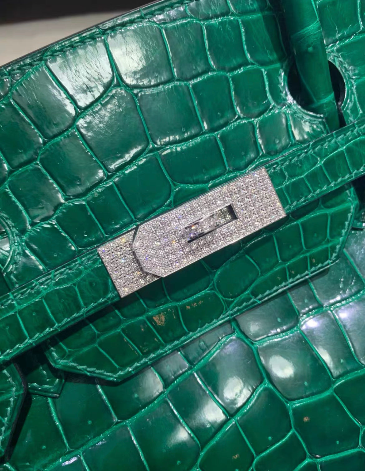Hermes Birkin 40 Emerald Shiny Porosus Crocodile Diamond Hardware