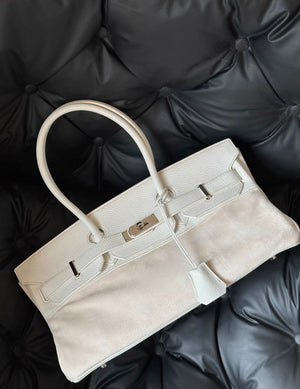 Hermes Birkin Shoulder 42 Cream White leather  Doblis suede with palladium hardware