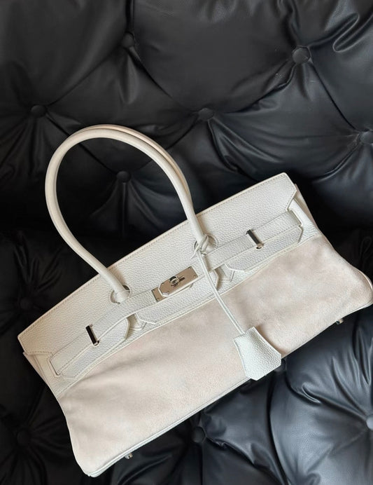 Hermes Birkin Shoulder 42 Cream White leather  Doblis suede with palladium hardware