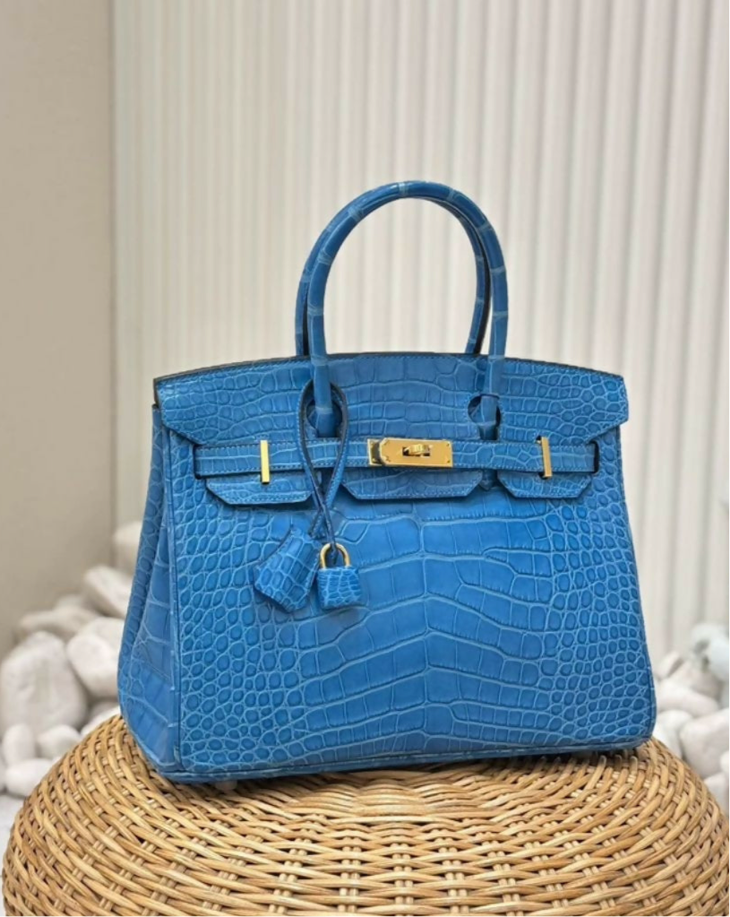 Hermes Birkin 30 Blue Matte Alligator Leather Gold Hardware