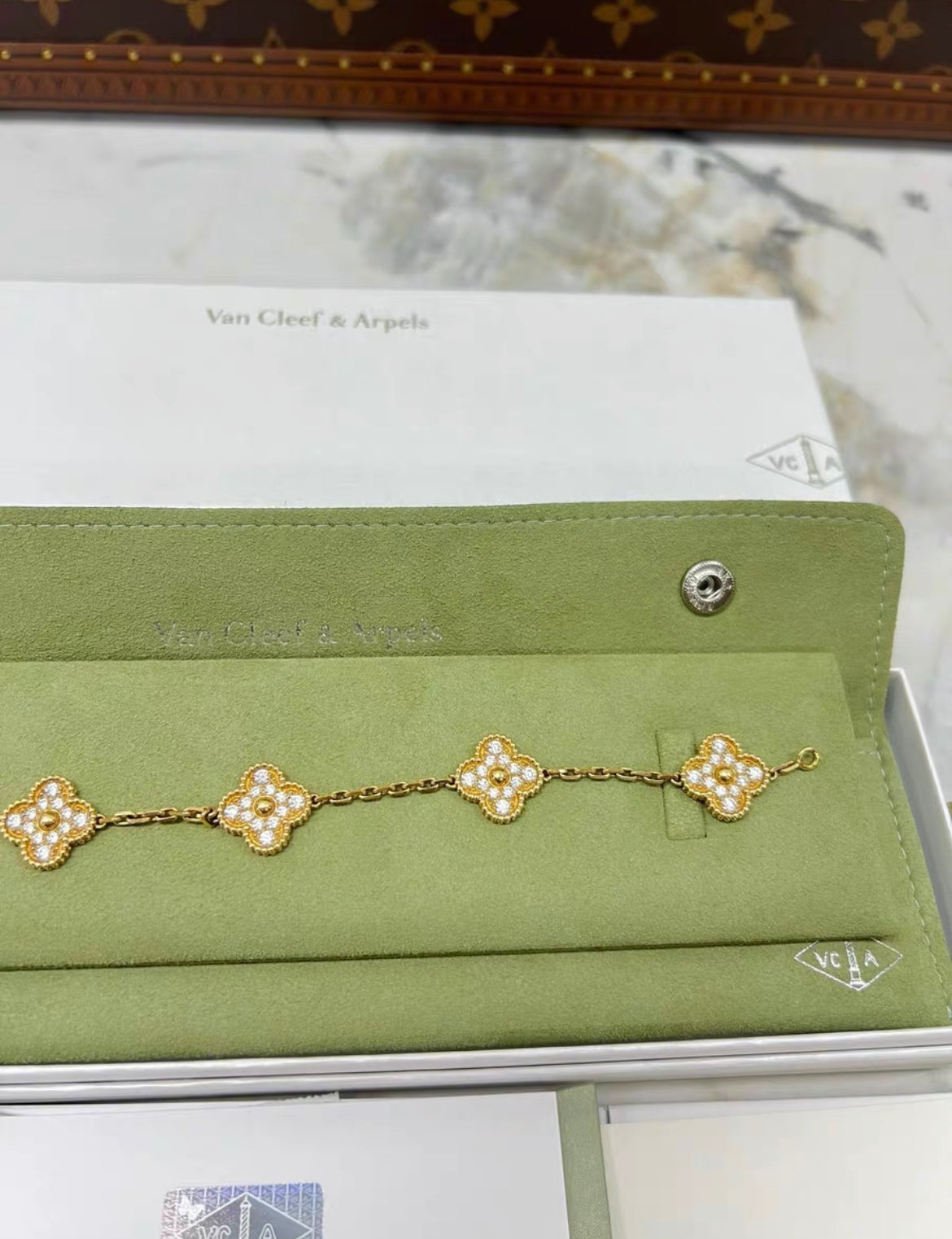 Van Cleef  Arpels Vintage Alhambra 5 diamond motif bracelet in 18k yellow gold