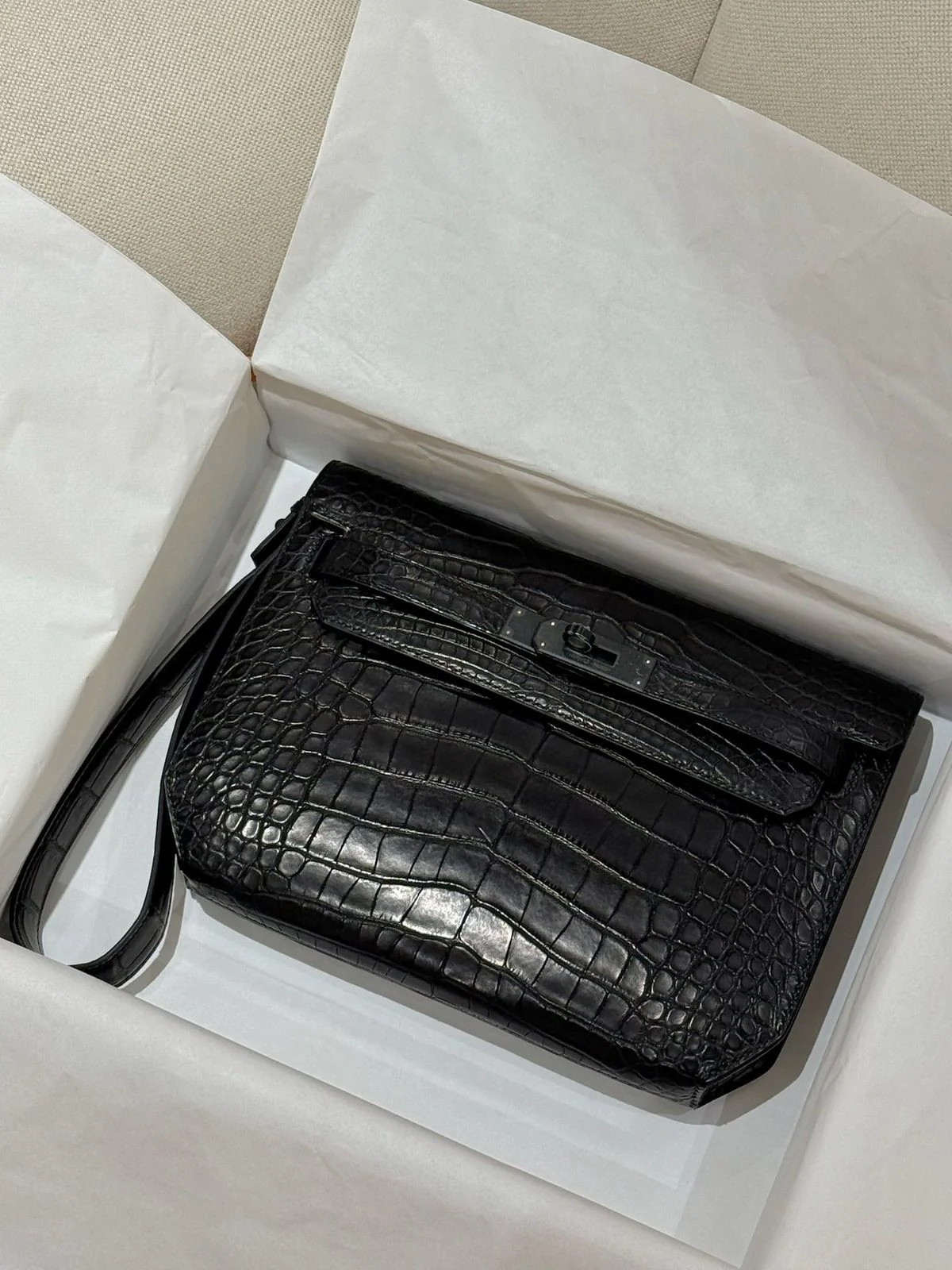 Hermes Kelly Depeches So Black Matte Alligator PVD hardware