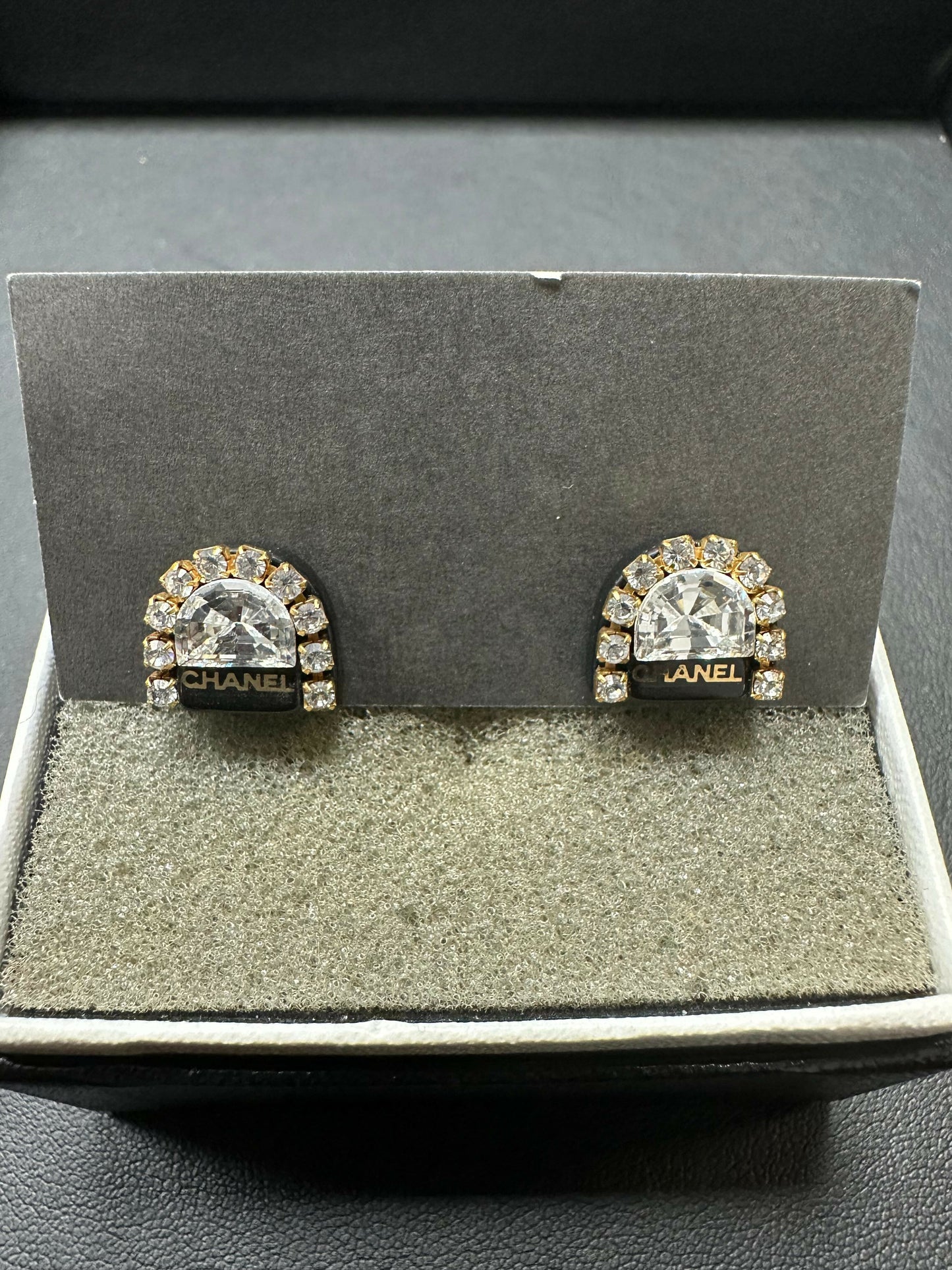 Chanel Vintage 00A Rhinestone Ring Shape Stud Earrings