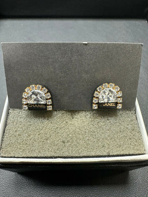 Chanel Vintage 00A Rhinestone Ring Shape Stud Earrings