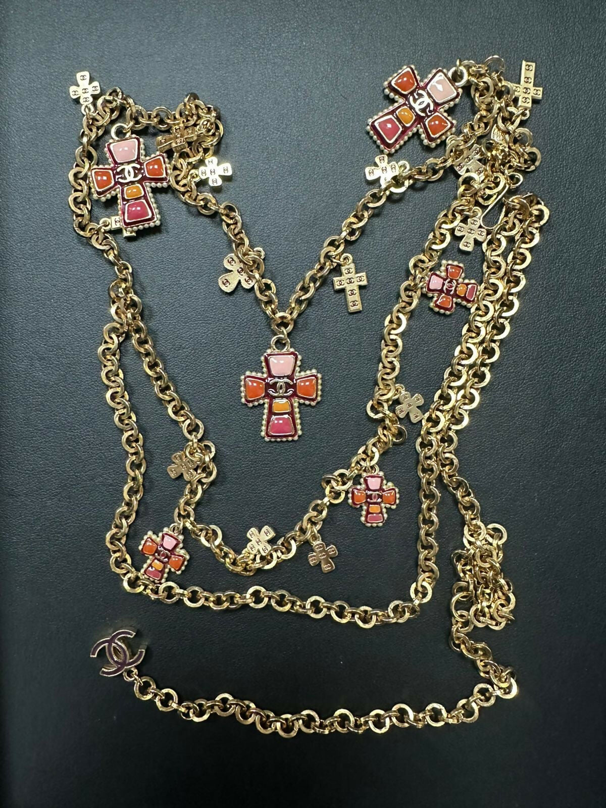 Chanel Vintage 2003 Gripoix Multicoloured Cross  Gold Plated Waist Chain