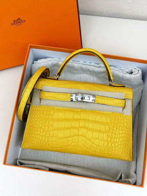 Hermes Mini Kelly 20 Mimosa Matte Alligator Palladium hardware