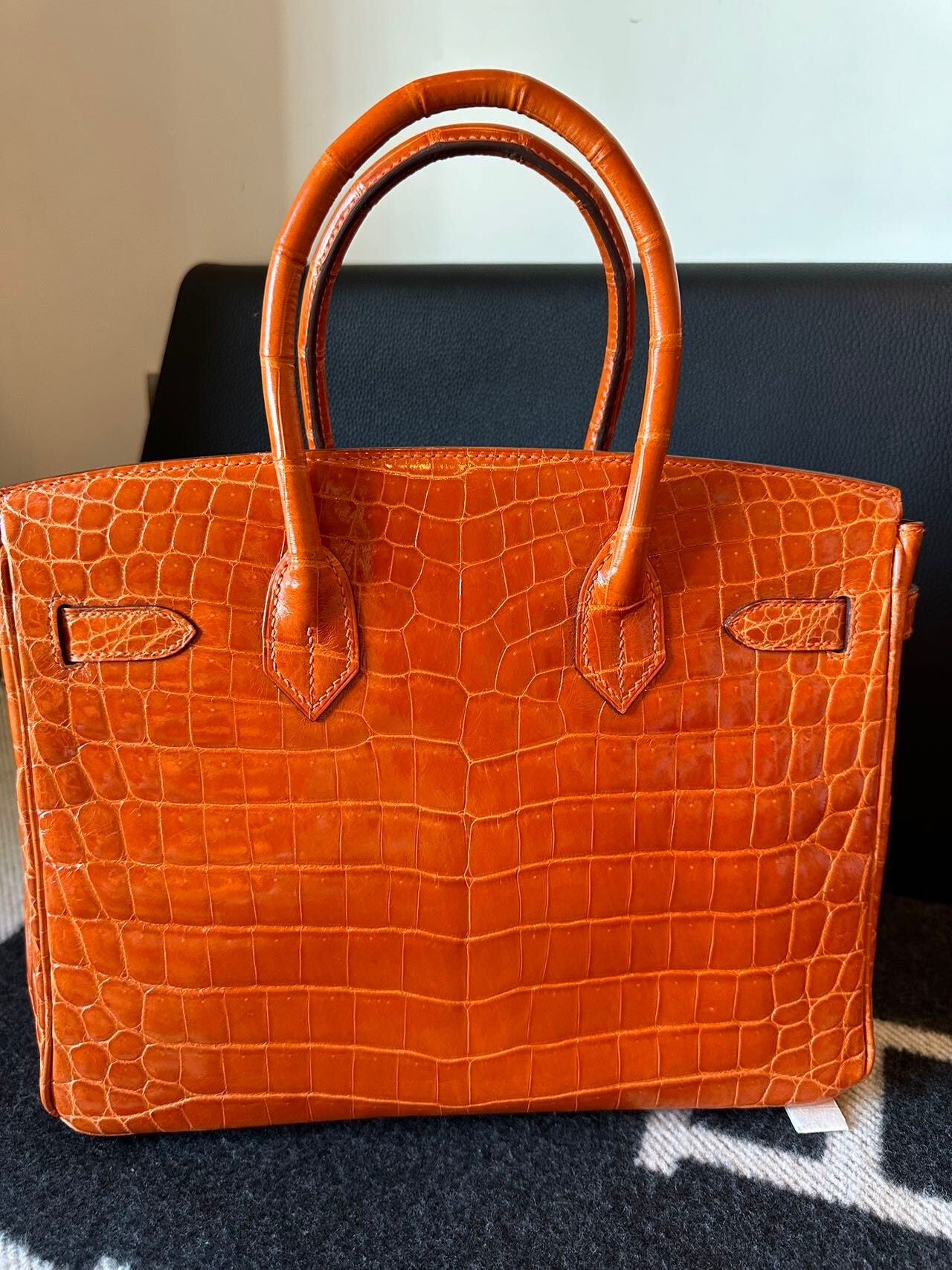 Hermes Birkin 35 Orange Shiny Crocodile Leather Palladium Hardware