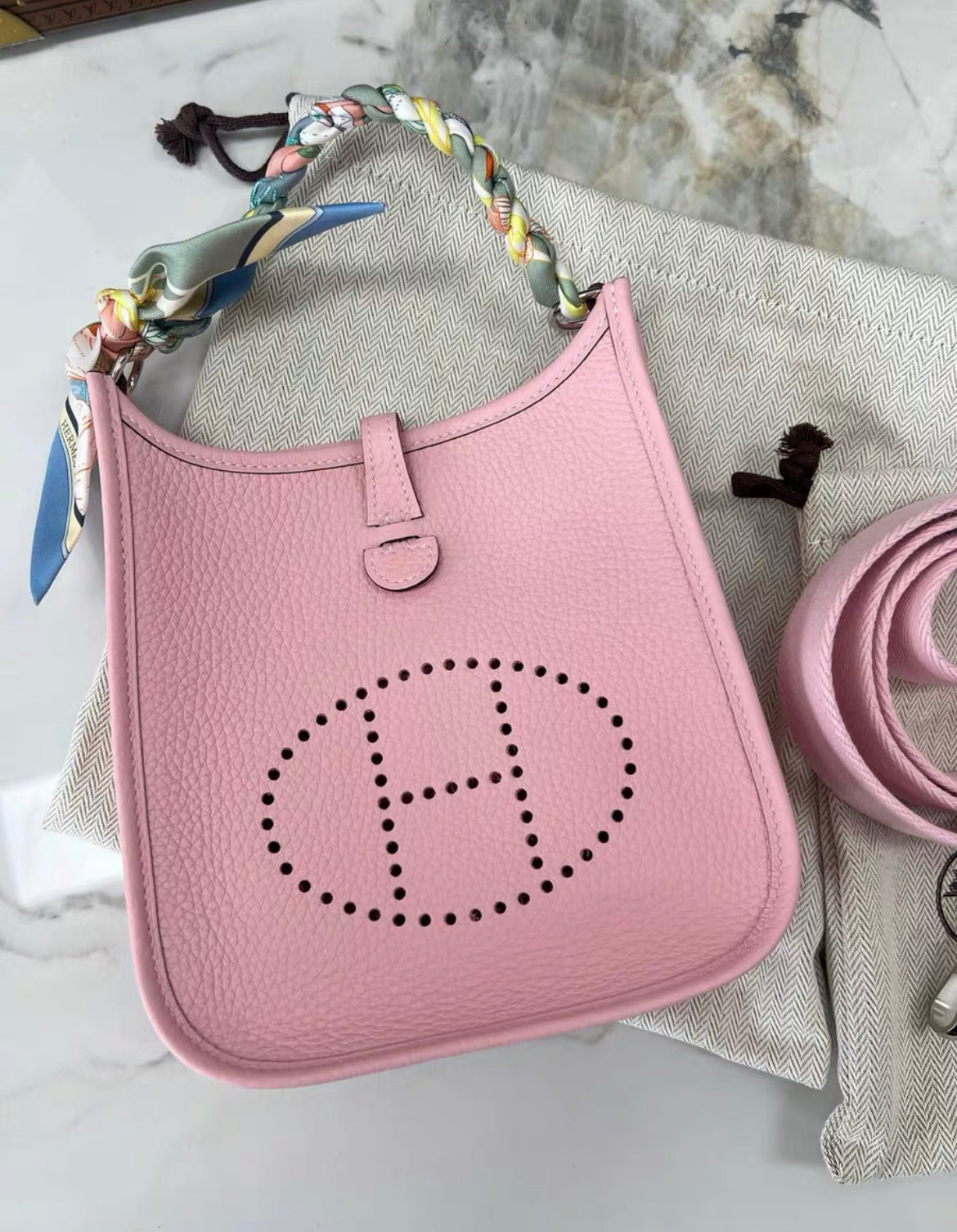 Hermes Mini Evelyne Pink Rose Sakura stamp W