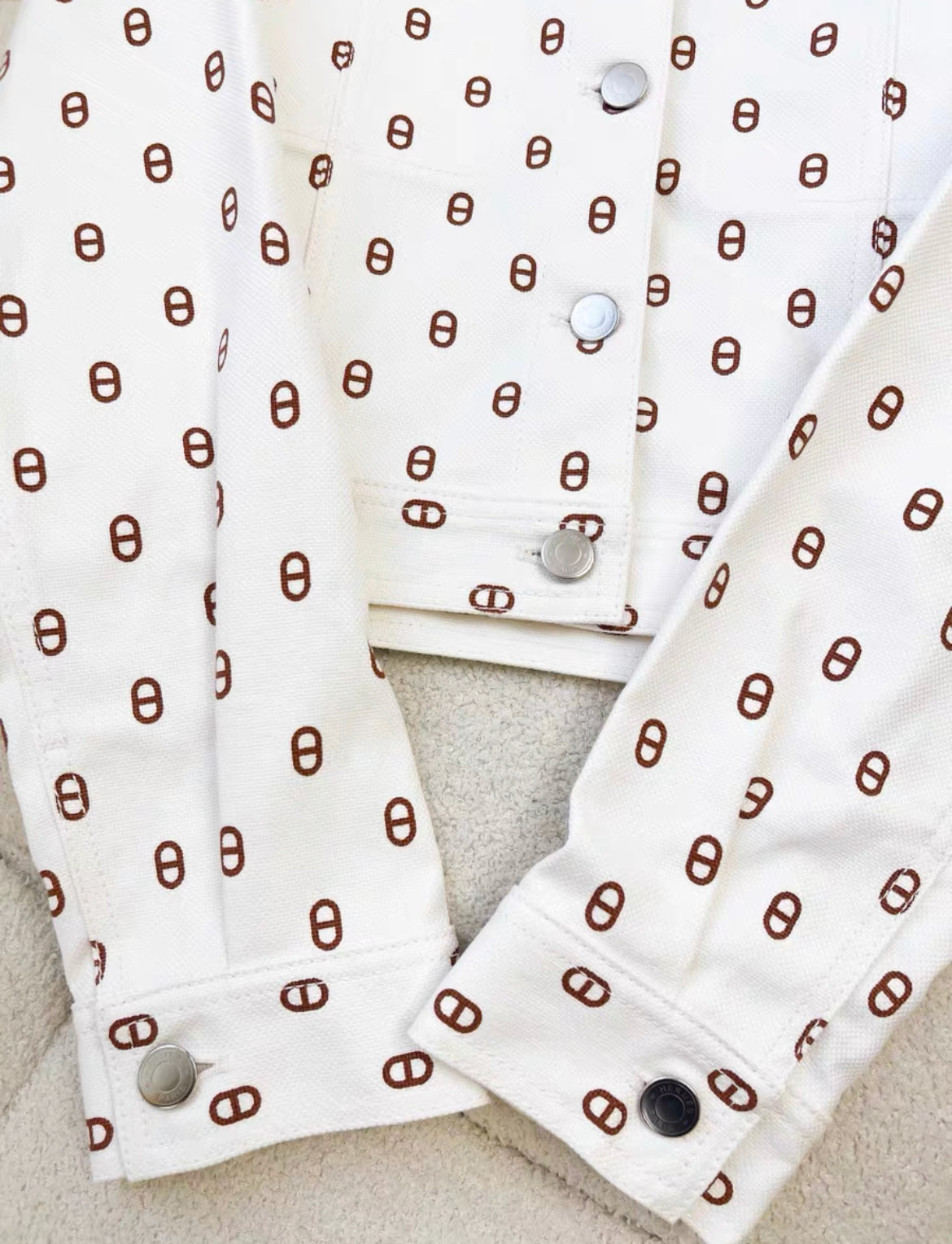 Hermès 23SS Cotton Denim Jacket size 36 Ladies White Chaîne dAncre