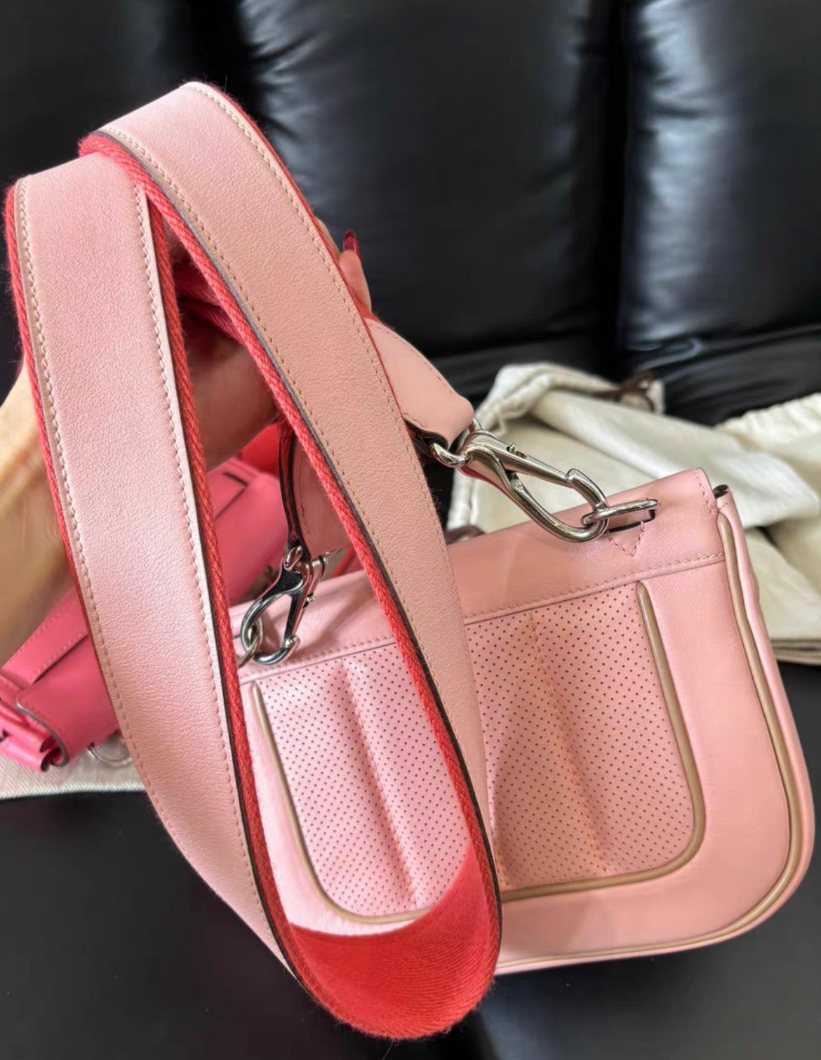 HERMES Swift Leather Mini Berline Shoulder Bag Cherry Blossom Pink