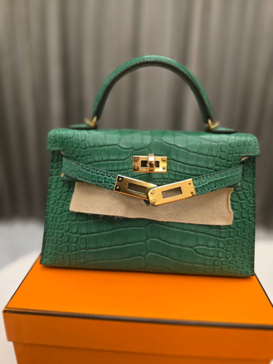 Hermes Mini Kelly 20 Cactus Matte Alligator Gold hardware
