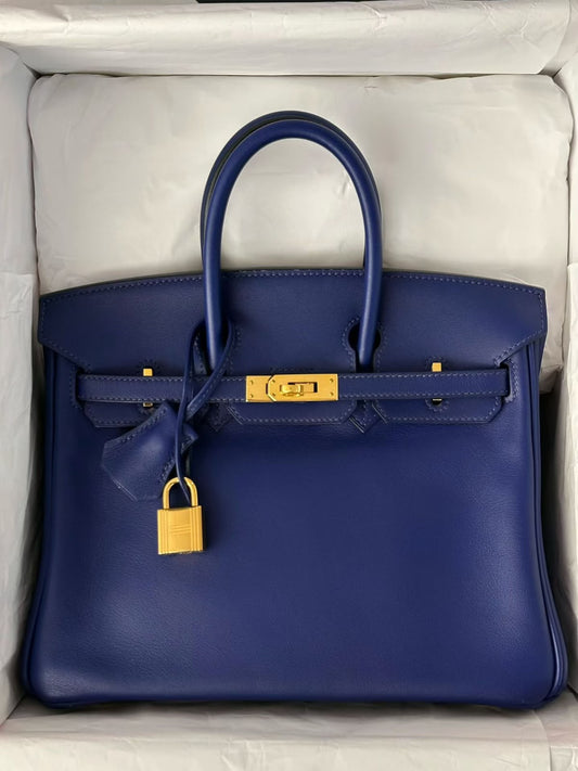 Hermes Birkin 25 Bleu Saphir Swift Gold hardware
