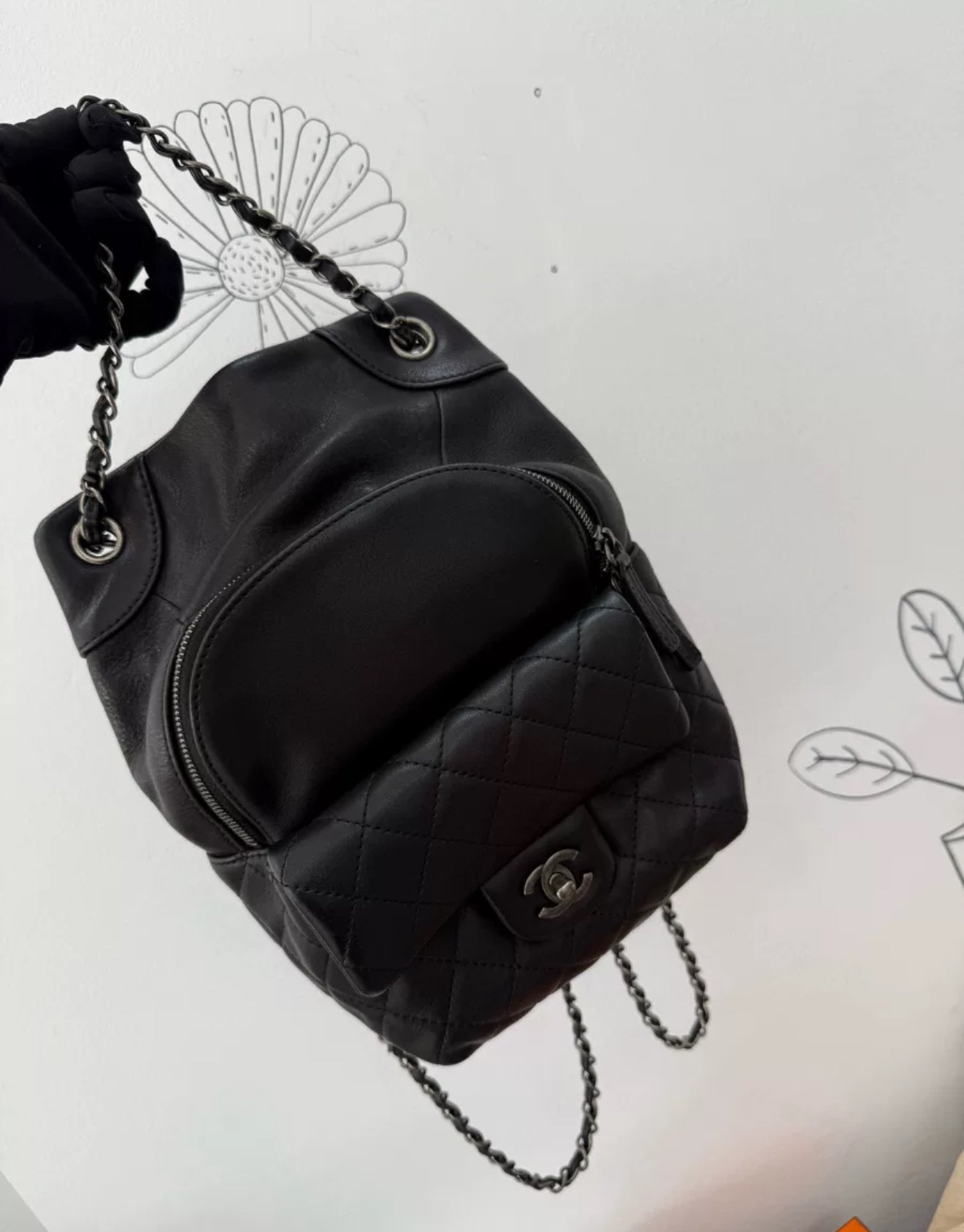 Chanel Vintage black leather Silver hardware backpack