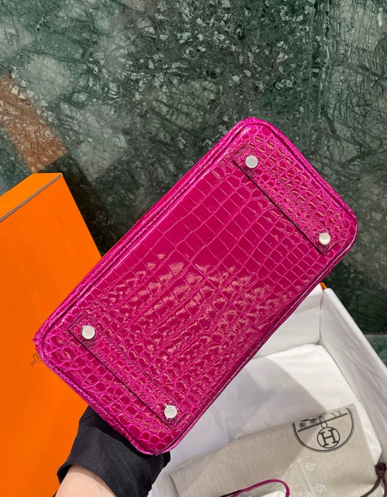 Hermes Birkin 25 Rose purple shiny　crocodile Leather palladium hardware