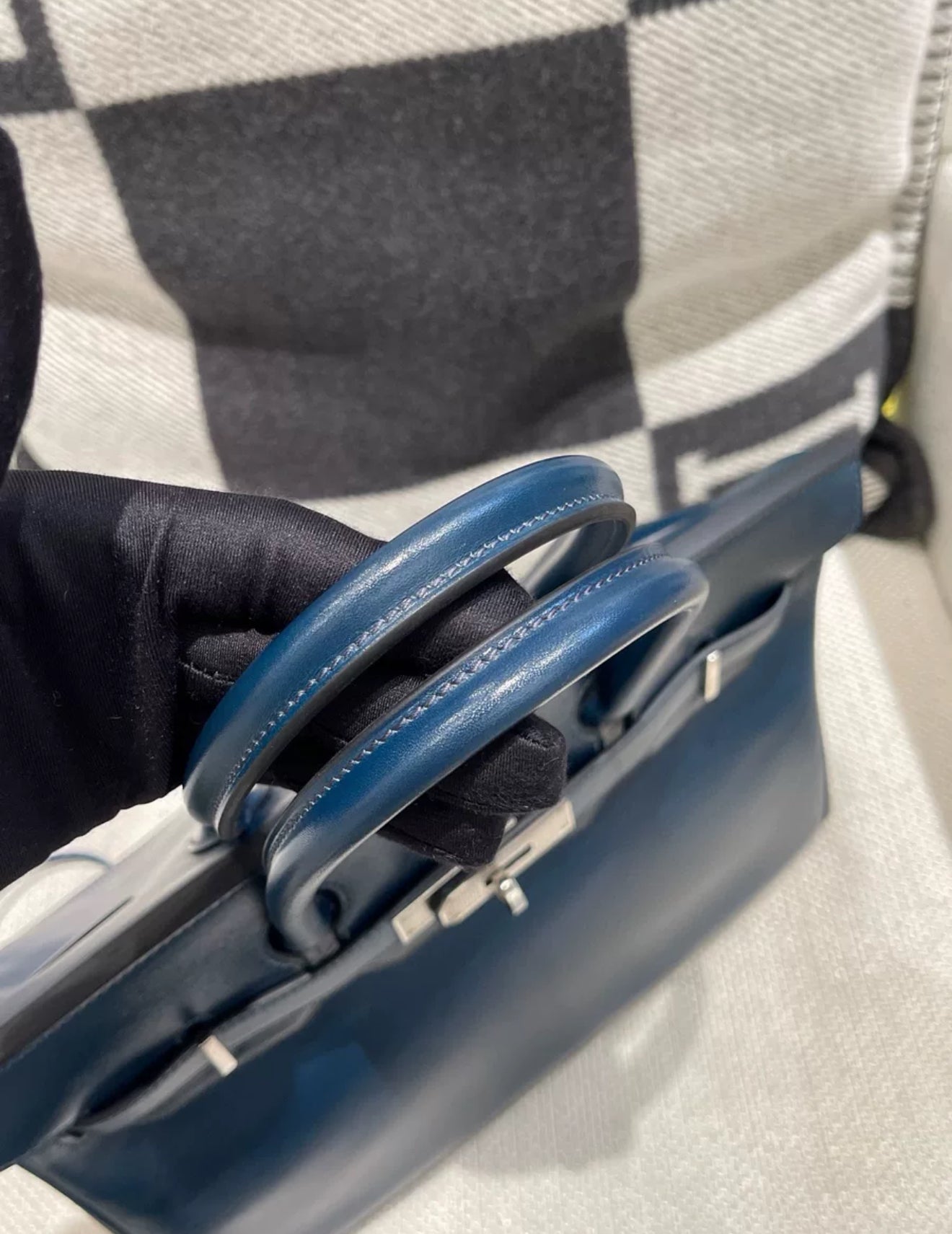 Hermès Birkin 30 blue box leather Palladium Hardware
