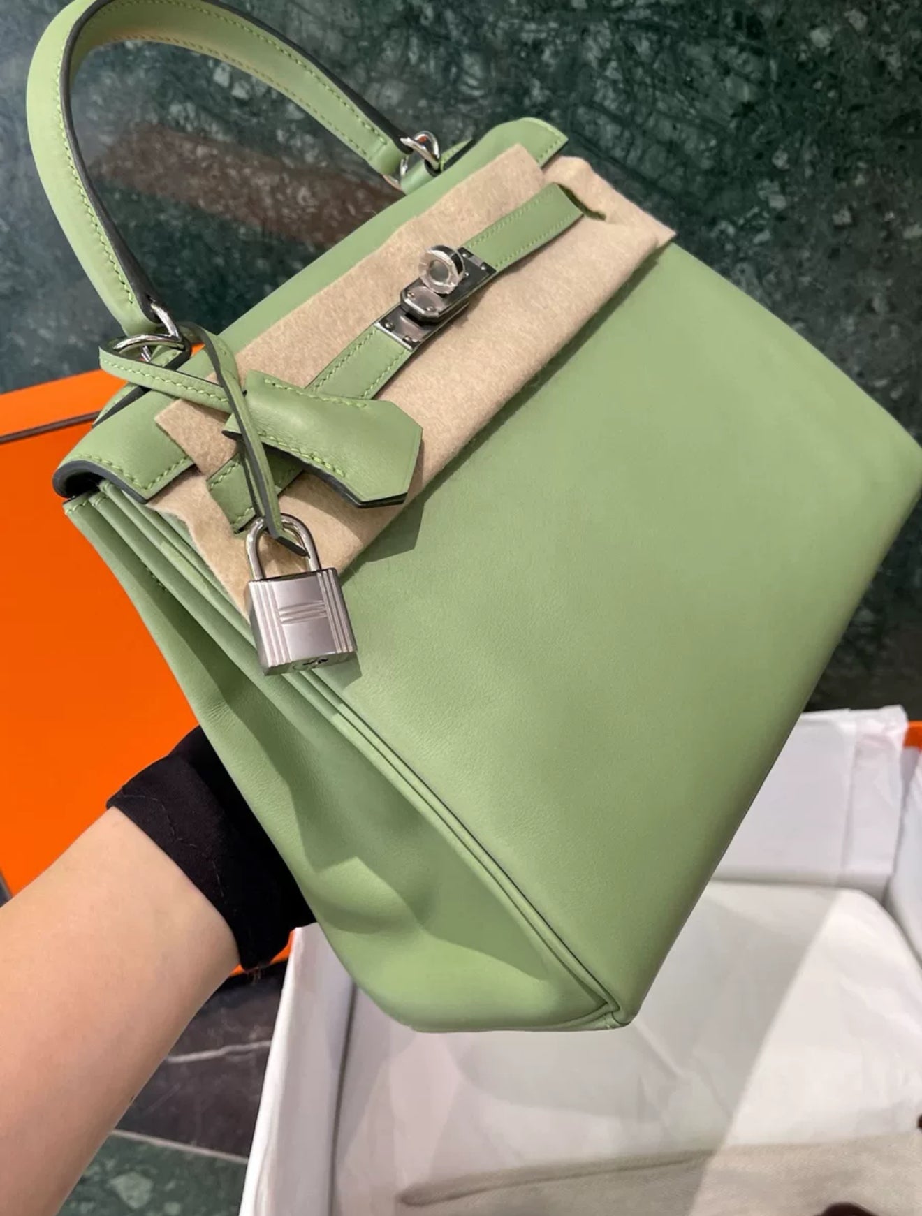 Hermes Kelly 25 3i Vert Criquet Swift Leather Palladium Hardware