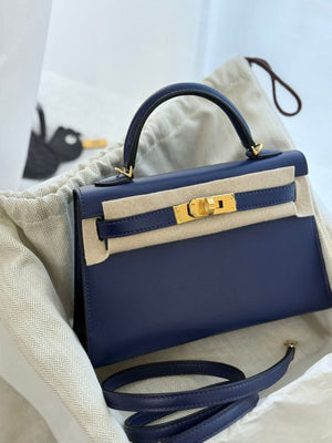 Hermes Mini Kelly 20 Bleu Saphir Tadelakt Gold hardware