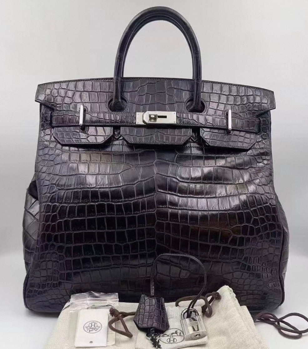 Hermes Birkin HAC 40 Prunoir Matte Crocodile leather palladium hardware