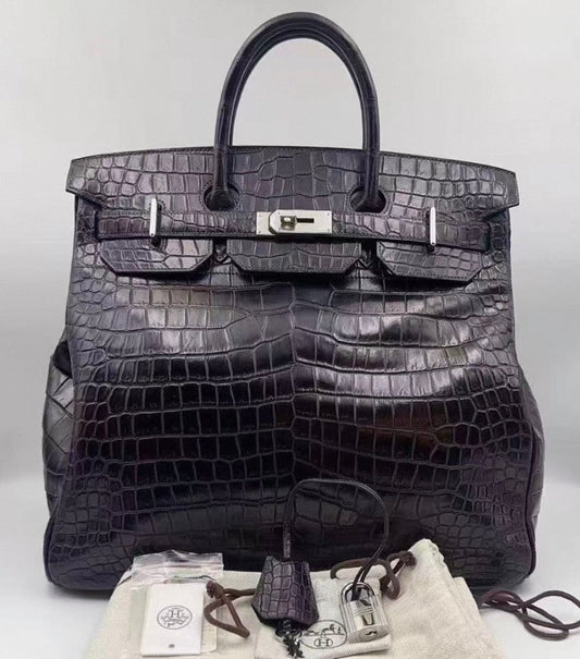 Hermes Birkin HAC 40 Prunoir Matte Crocodile leather palladium hardware
