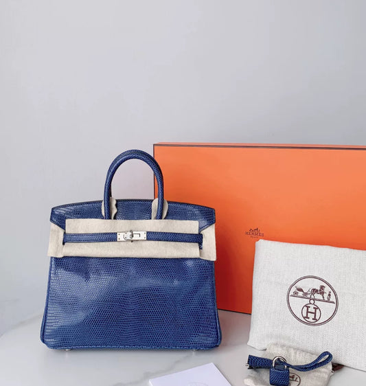 Hermes Birkin 25 Bleu Mykonos Lezard Lizard Palladium Hardware