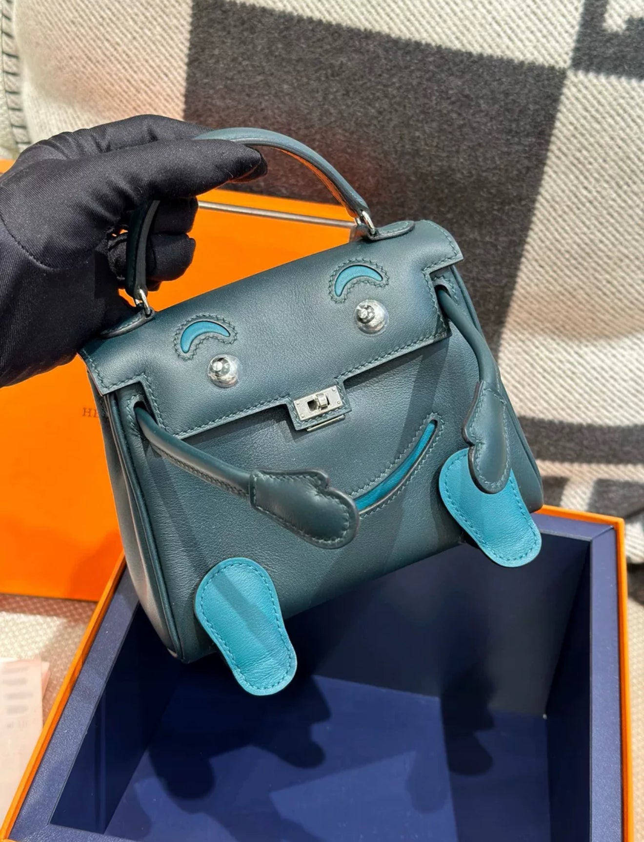 Hermes kelly doll Green Cypress Swift leather with Palladium Hardware