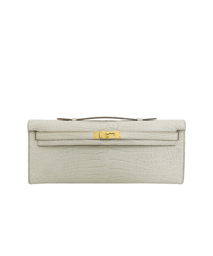 Rare Hermès Kelly Cut Beton Matte Porosus Crocodile Gold Hardware
