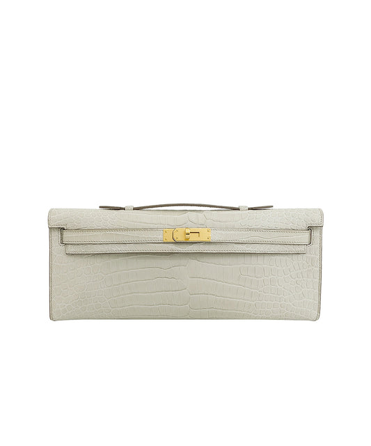 Rare Hermès Kelly Cut Beton Matte Porosus Crocodile Gold Hardware